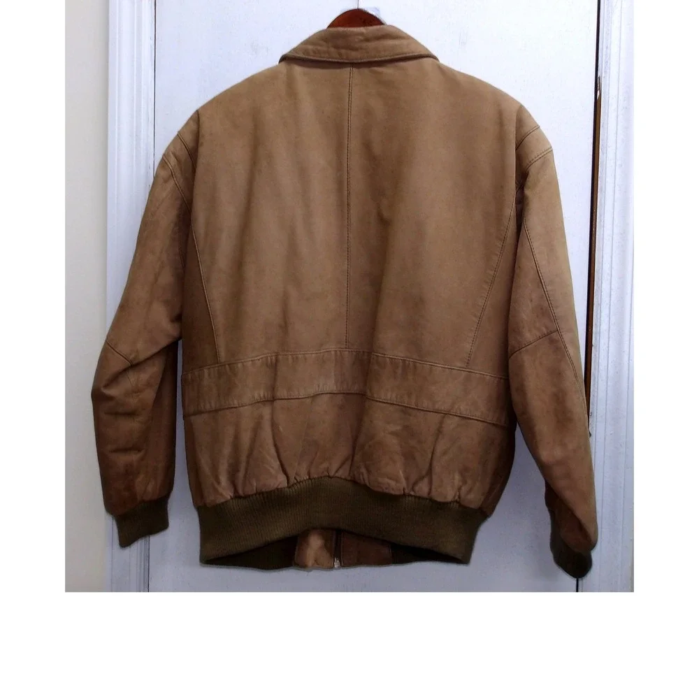 Vintage Mens Suede Leather Bomber Jacket Brown Zip Up Outerwear Size L/ #26198‎